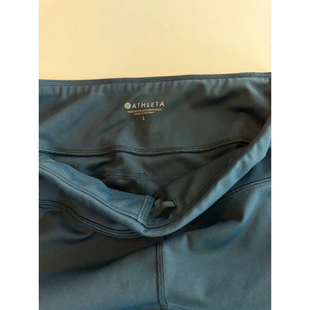 Athleta Be Free Leggings  Navy Blue Mesh Pockets Capri Large‎